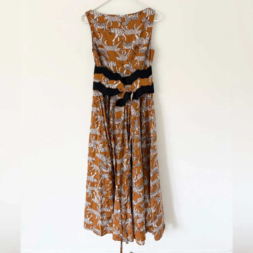 eShakti Rust Black White Zebra Cheetah Print Sleeveless Belted Maxi Dress Medium - Picture 3 of 10